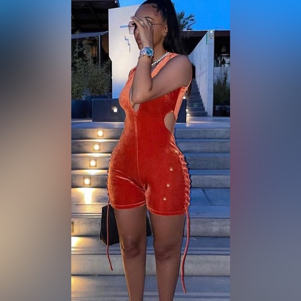 BBXBRAND S Flame velvet playsuit